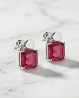 Caravanas de plata 925 con diseño de cristal cuadrado color rojo y cierre de tornillo a presión.