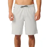 Bermuda Rip Curl de hombre, modelo Search Series Boardwalk Cordura de 20 pulgadas, en color gris. Cuenta con cintura elástica con cordón ajustable y bolsillos laterales con cierre.