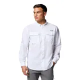 Camisa de manga larga Columbia para hombre, diseñada para actividades al aire libre y pesca. Presenta cuello clásico con cierre a presión, dos bolsillos frontales con solapa, mangas enrollables con trabillas y aberturas de ventilación. Confeccionada con tecnología de repelencia a manchas y agua.