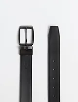 Cinto Harrington Urban de cuero gamuzado en color marrón oscuro, con hebilla metálica rectangular en tono plomo.