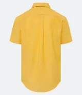 Camisa de hombre de manga corta confeccionada en mezcla de lino y algodón. Presenta un calce comfort, cuello camisero, cierre frontal con botones y un bolsillo en el pecho. Marca Marfinno.