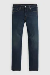Jean de corte slim fit, color azul oscuro con efecto lavado sutil. Presenta cierre de botones y cinco bolsillos clásicos.
