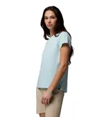 Remera técnica Columbia Bluevista Hill de manga corta en color celeste, con cuello redondo y el logo de la marca estampado en el pecho.