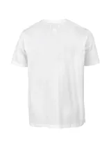 Remera blanca de algodón y poliéster con cuello redondo y estampado frontal con el logo de Caterpillar y el texto "Since 1904 We Built This".