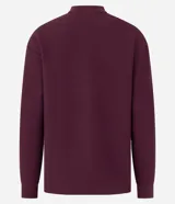 Sweater color borgoña de algodón con poliéster, cuello redondo y mangas largas con puños acanalados.