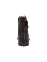 Botín de cuero marrón RKF modelo Apulia, con puntera redonda, caña media y detalle de hebilla metálica ajustable en el lateral superior.
