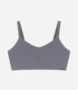 Soutien modelo top, hecho en microfibra color verde agua. Prenda sin relleno, con aro, sin costura y con textura acanalada.