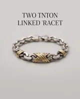 Pulsera de eslabones de plata 925 con diseño trenzado y detalles entrelazados en lámina de oro de 18k en el centro.