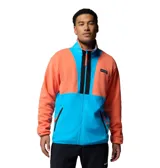 Campera de polar Columbia modelo Backbowl II, con diseño color block en naranja y azul. Presenta cierre frontal completo, cuello alto y bolsillos laterales con cierre.