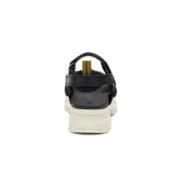 Sandalias Caterpillar modelo Second Chance para mujer, en color negro con suela gruesa track color marfil. Presentan tiras anchas con ajuste de velcro y detalles de la marca en amarillo.