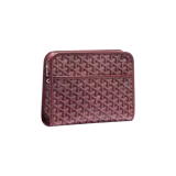 Neceser Goyard Jouvence MM, de diseño estructurado, confeccionado con el clásico estampado Goyardine en tono bordó, con ribetes de cuero a tono y cierre de cremallera metálica superior.