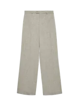 Pantalón de vestir de tiro medio, color gris melange, de corte straight y silueta recta.