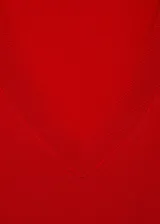 Buzo de tejido de punto fino en color rojo, con cuello en pico, manga larga y terminaciones en canalé.