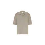 Remera polo de punto Ami Paris, color gris, de manga corta, cuello con solapa y escote en V profundo.