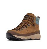 Botas de trekking Columbia modelo Newton Alpine Pt Omni-Tech, color marrón de ante con detalles en celeste en el cuello y suela de caucho.