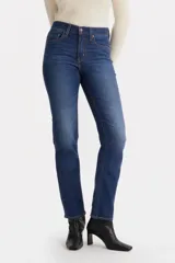 Jeans de mujer Levi's 724 Hi Rise Straight Chelsea Carbon Glow, de tiro alto y corte recto, color azul oscuro con efecto lavado.