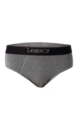 Slip gris melange de algodón con cintura elástica ancha en color negro y logo de la marca en contraste.