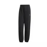 Pantalón de jogging negro de felpa con cintura elástica y logo de Adidas bordado en blanco.
