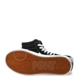 Championes de caña alta Pony con plataforma, color negro con detalles en blanco. Presentan cordones blancos, costuras visibles y suela de goma blanca con textura.
