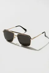 Lentes de sol Airframe con armazón metálico dorado de diseño cuadrado y doble puente, con micas oscuras y protección UV400.