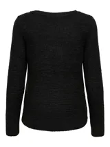 Sweater de punto negro con cuello redondo y manga larga, de corte regular y textura suave.