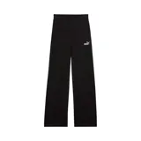 Pantalon Puma Essentials High Waist de tiro alto color negro, de corte ancho y recto, con el logo de la marca estampado en blanco en la cadera.