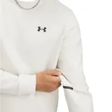 Buzo Under Armour Unstoppable Fleece color blanco hueso, de corte clásico, cuello redondo y mangas largas con puños acanalados. Presenta el logo de la marca bordado en el pecho y detalles en negro en los puños.