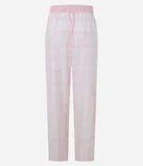 Pantalón de pijama largo de franela a cuadros rosas y blancos, con cintura elastizada y lazo de ajuste.