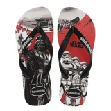 Sandalias tipo ojota Havaianas con estampado temático de Star Wars en tonos negro y gris. Presentan tiras negras con el logo de la marca en relieve.
