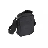 Bolso bandolera Adidas de diseño compacto y minimalista en color negro. Presenta el logo del trébol grabado en el frente, cierre superior con cremallera y correa ajustable para el hombro.