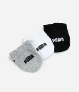 Pack de tres pares de medias invisibles Puma, color blanco con logo de la marca en negro en la puntera y el lateral.