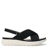 Sandalias de plataforma con tiras cruzadas en tejido técnico color beige y ajuste de velcro en el talón. Posee una suela blanca de diseño ergonómico.