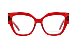Armazón de acetato rojo con forma cat eye.