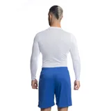 Remera térmica de manga larga Umbro, color azul, con ajuste al cuerpo y cuello redondo. Presenta aberturas para los pulgares en los puños y el logo de la marca estampado en el pecho.