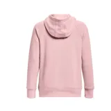 Canguro Under Armour Rival Fleece para mujer, color rosa con logo blanco estampado en el pecho.