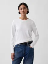 Remera de manga larga con cuello redondo, confeccionada en algodón de corte clásico y ajuste recto.