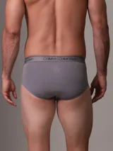 Pack de tres slips Calvin Klein de micro stretch, color gris con cintura elástica con logo de la marca. Corte hip rise y bolsa de apoyo contorneada.