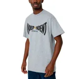 Remera negra de manga corta con estampado frontal del logo de Independent y Emerica.