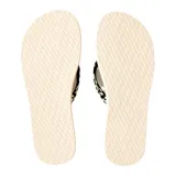 Ojotas Rip Curl Freedom Bloom Open Toe, con base blanca y tiras de tela estampadas en blanco y negro con detalles en verde claro, e incluye el logo de la marca en una de las tiras.
