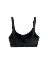 Sostén deportivo negro Under Armour Infinity Mid 2.0, con tecnología de sujeción que se sincroniza con cada movimiento y relleno de espuma hueca ultraligera.