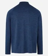 Remera deportiva térmica de manga larga color negro, con cuello alto y cremallera frontal. Presenta sisas raglán y recortes, sin estampado.