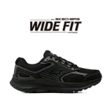 Championes de running Skechers Go Run Consistent 2.0, color negro, con diseño de horma ancha. Presentan parte superior de malla atlética con superposiciones de cuero, amortiguación de mediasuela ULTRA LIGHT y plantilla Air-Cooled Goga Mat de alto rebote.