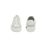 Championes urbanos Lacoste modelo L004, de cuero blanco con detalles en verde.