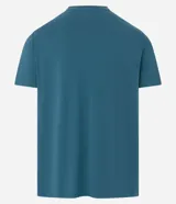 Remera básica de corte regular para hombre, color azul, confeccionada en algodón sostenible, con mangas cortas y cuello redondo.