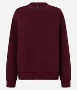 Buzo femenino de cuello redondo y manga larga, confeccionado en tejido de algodón con felpa. Presenta un diseño básico sin estampado, con puños y ruedo ajustados en tejido rib.