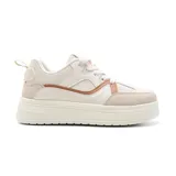 Championes deportivos American Sport Eri, color blanco con detalles en beige y marrón.