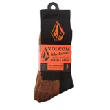 Pack de tres pares de medias deportivas Volcom de caña media, color negro con detalles en naranja. Presentan el logo de la marca bordado en la parte superior y refuerzos en talón y puntera.
