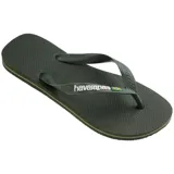 Ojotas Havaianas modelo Brasil Logo, color blanco, con tiras blancas y logo de la marca en relieve azul con la bandera de Brasil.