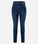 Pantalón cigarrete de jean azul oscuro, tiro alto, con bolsillos delanteros y traseros. Confeccionado con algodón sostenible y elastano. Marca Blue Steel.