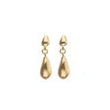 Pendientes largos de aleación de metales bañados en oro 18k con diseño colgante en forma de gotas asimétricas.